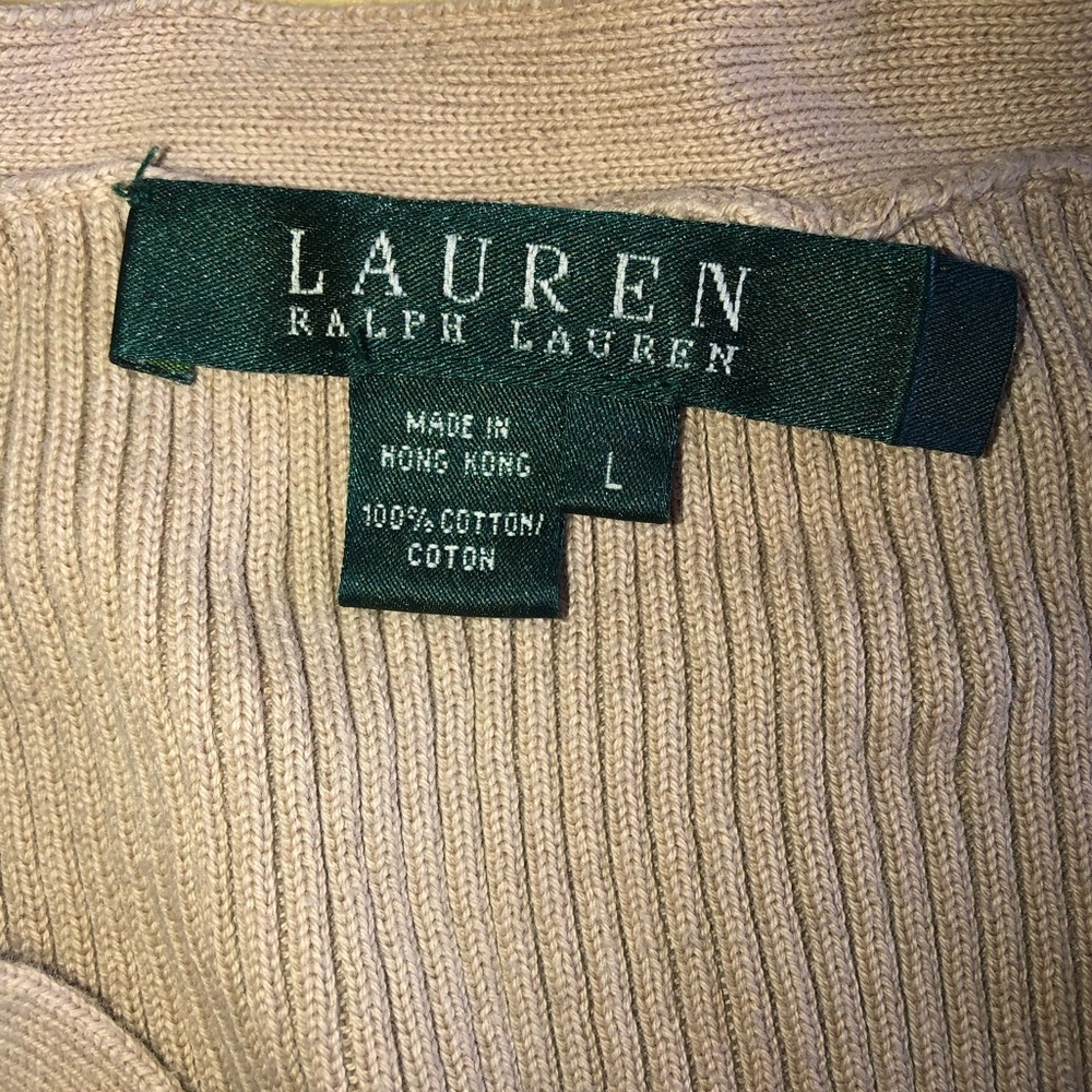 Ralph Lauren Tan Ribbed Button-Up Cardigan size Large - Picture 5 of 5